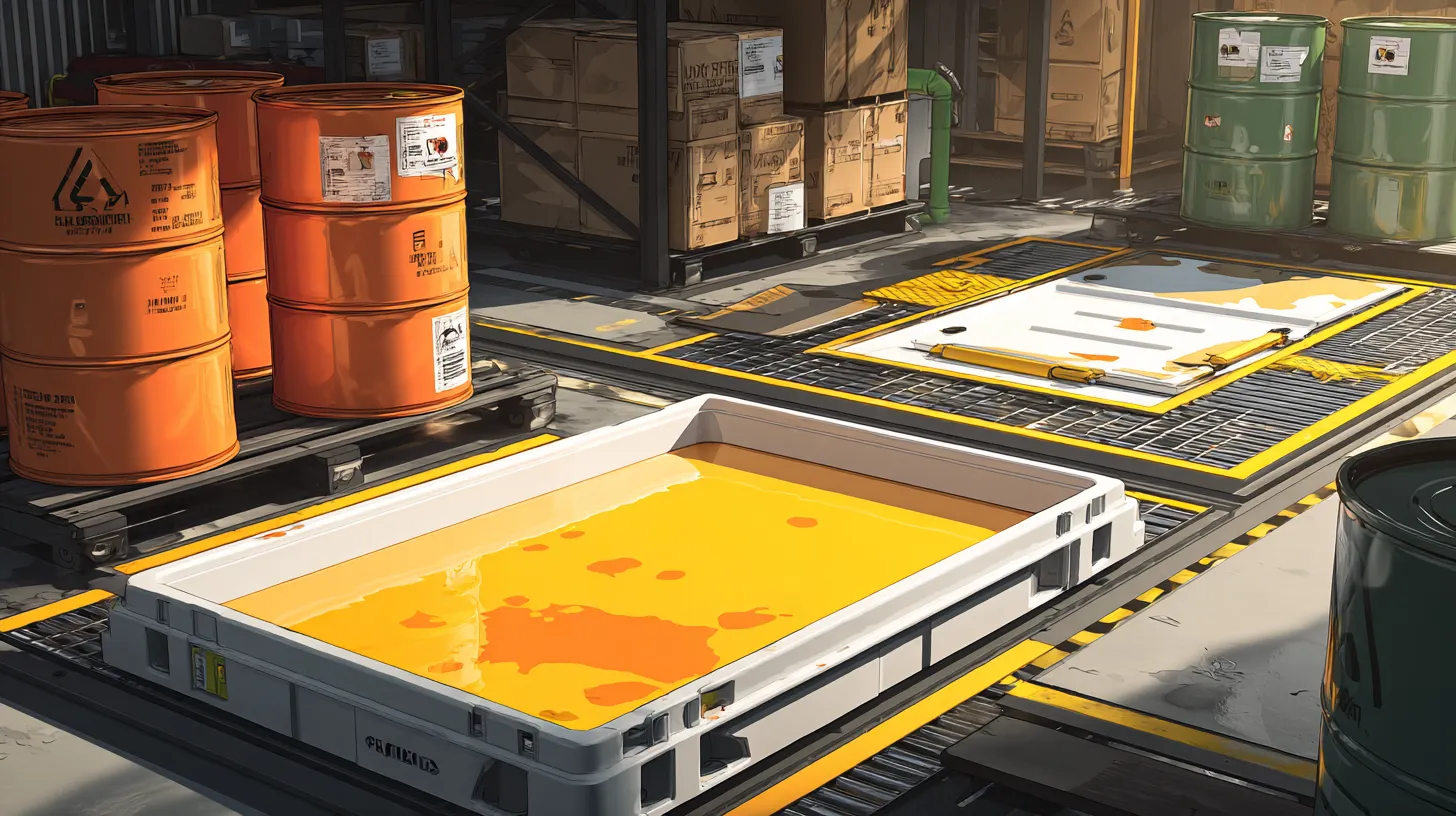 Bacia de contenção de óleo em ambiente industrial